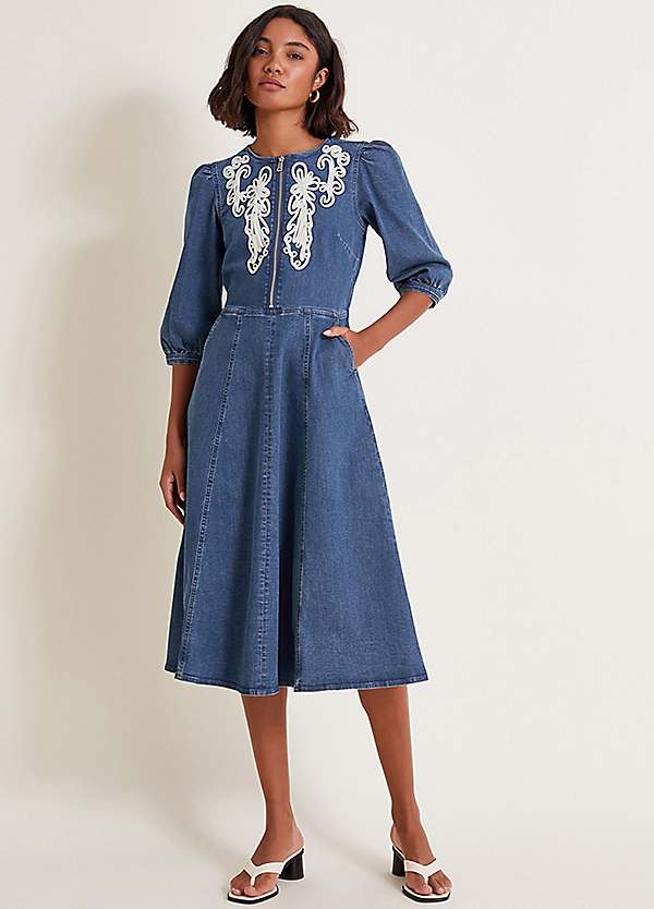 monsoon denim dress Monsoon Embroidered Jean Dress Monsoon Short Sleeve Denim Dress Embroidered Short Denim Dress Blue