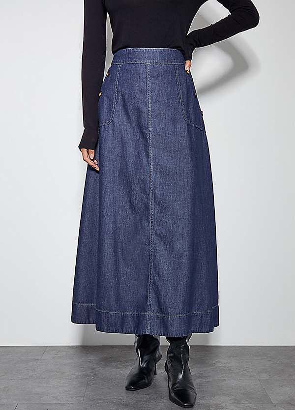 Monsoon Harper A-Line Denim Midi Skirt Curvissa
