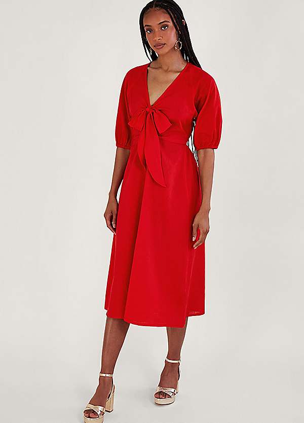 Monsoon Inez Plain Tie Front Midi Dress Curvissa