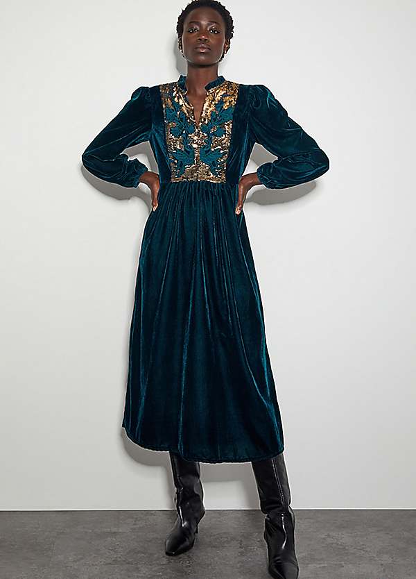 Monsoon navy velvet dress hotsell