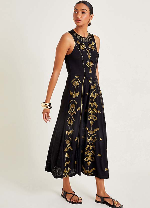 Monsoon Mimi Metallic Embroidered Midi Dress Curvissa