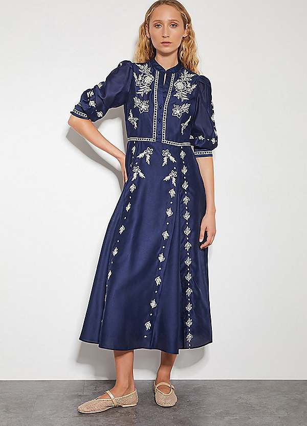 Monsoon Nadia Embroidered Midi Shirt Dress | Curvissa Monsoon Nadia Embroidered Midi Shirt Dress | Curvissa