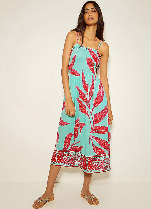 Monsoon Pamela Palm Print Midi Sundress | Curvissa