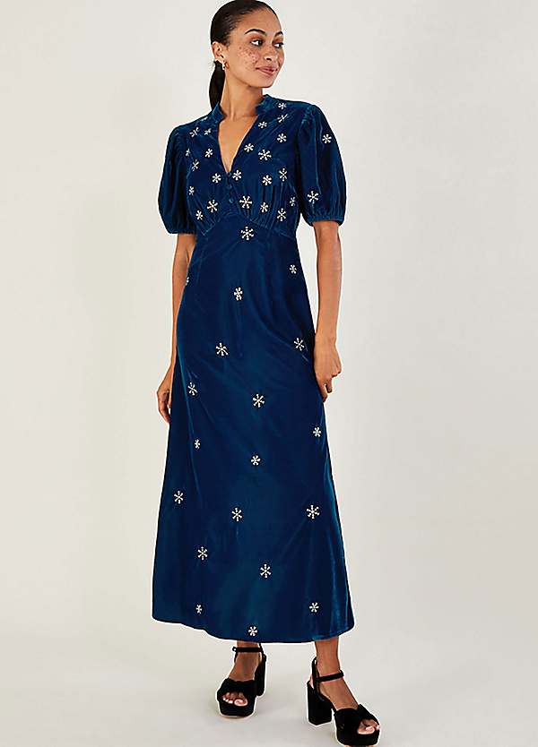 monsoon blue velvet dress