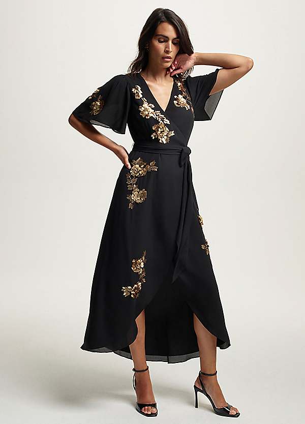 black dress monsoon Monsoon embellished black net one-shoulder cocktail dress  The Frockery