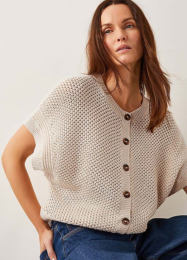 Monsoon Saya Crochet Short Sleeve Cardigan Curvissa