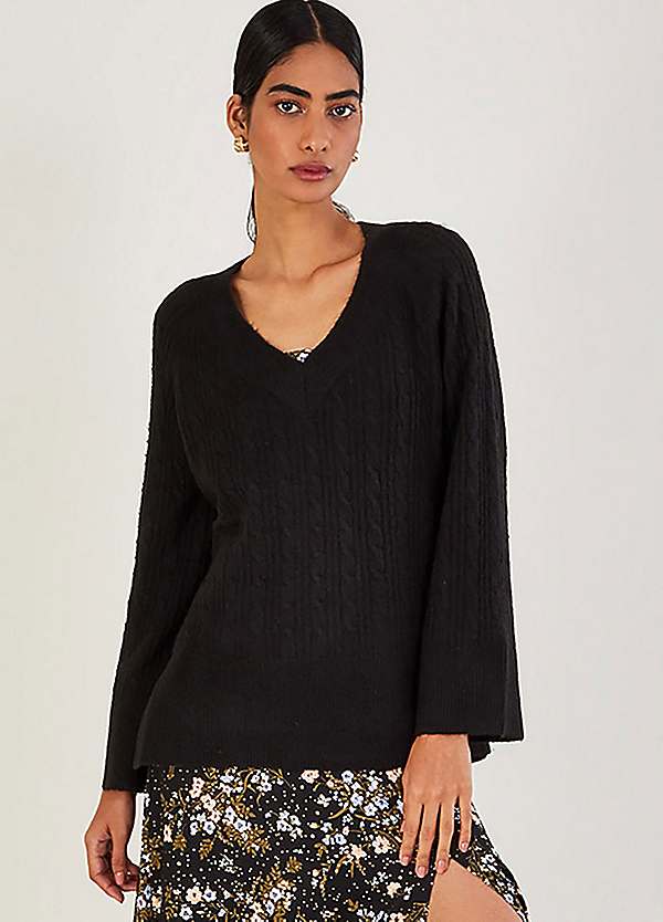 Monsoon V-neck Cable Longline Jumper with Recycled Polyester