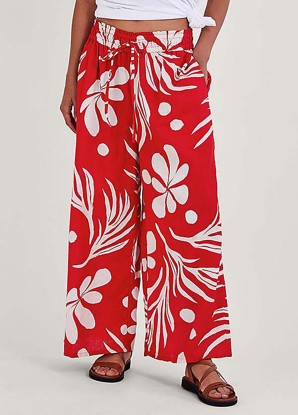 Palm print outlet wide leg trousers