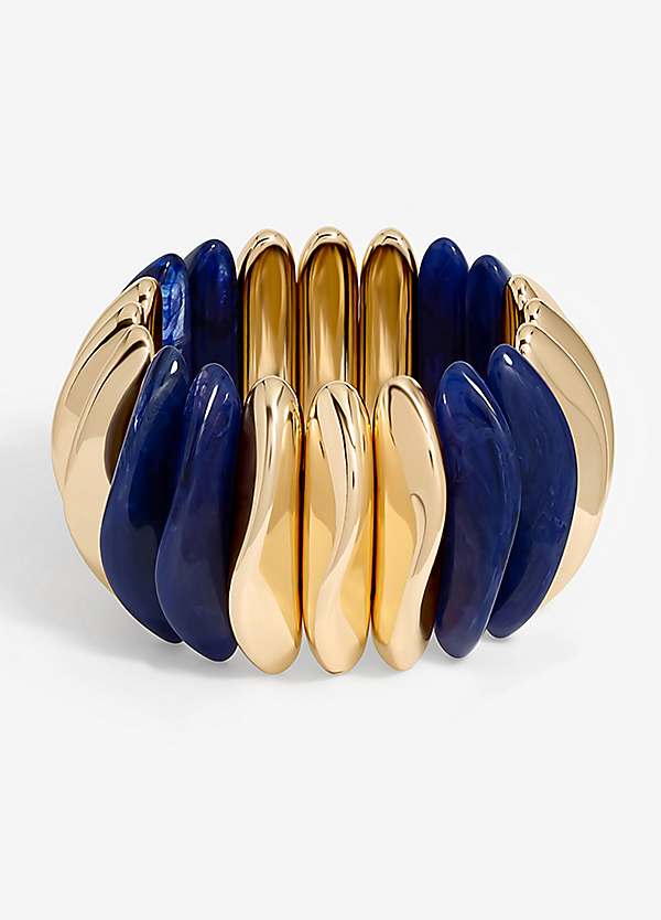 Mood Gold Blue Resin And Polished Pebble Stretch Bracelet Curvissa