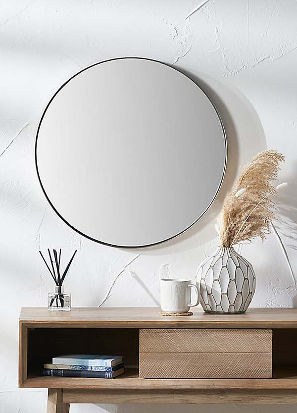 Pacific Lifestyle Brushed Silver Metal Slim Frame Round Wall Mirror Medium