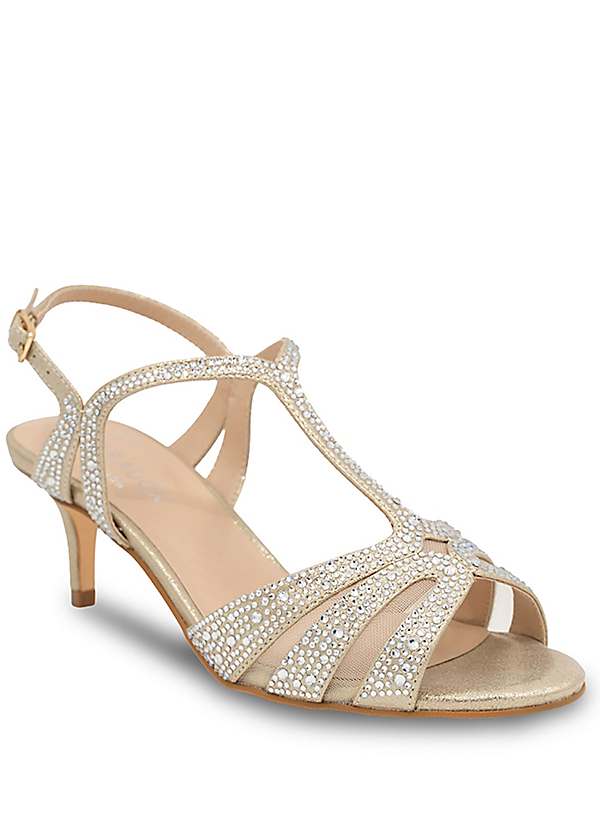 Paradox London Champagne Shimmer Kitten Heel T Bar Sandals Curvissa