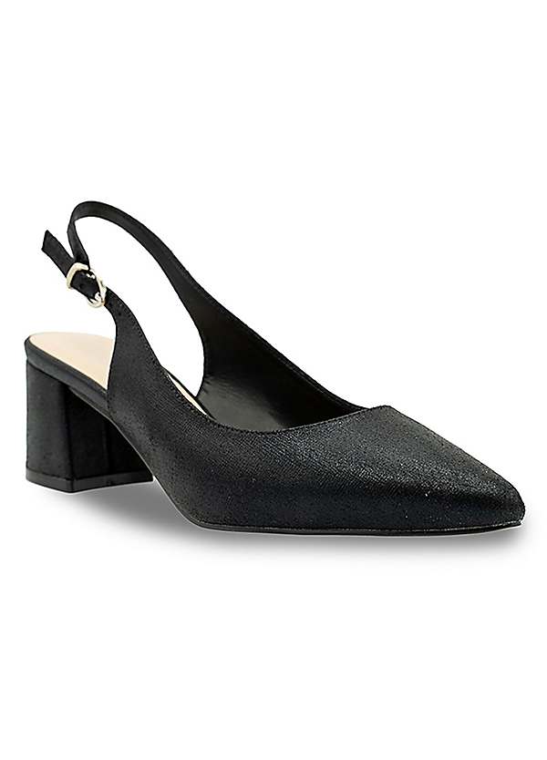 Paradox London Imelda Black Shimmer Mid Heel Block Heel Sling Back Court Shoes Curvissa