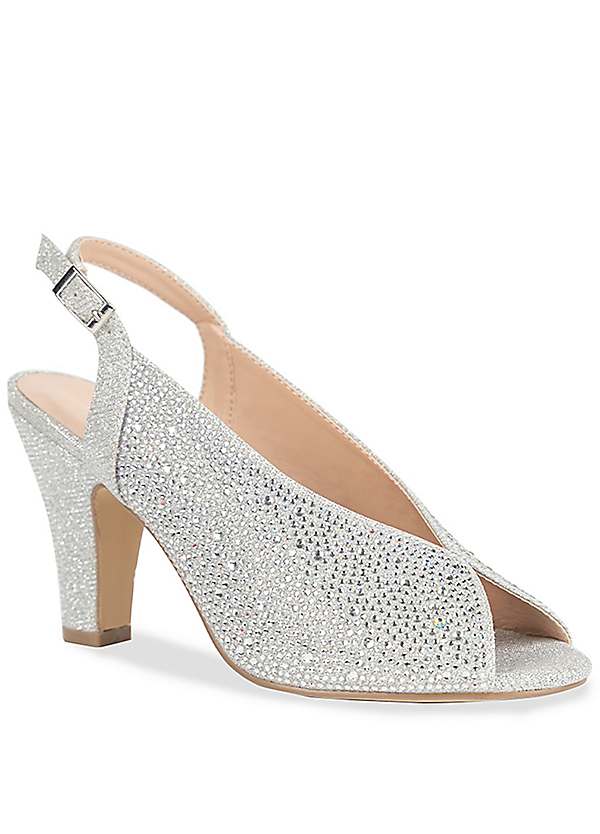 Silver shoes low heel wide clearance fit