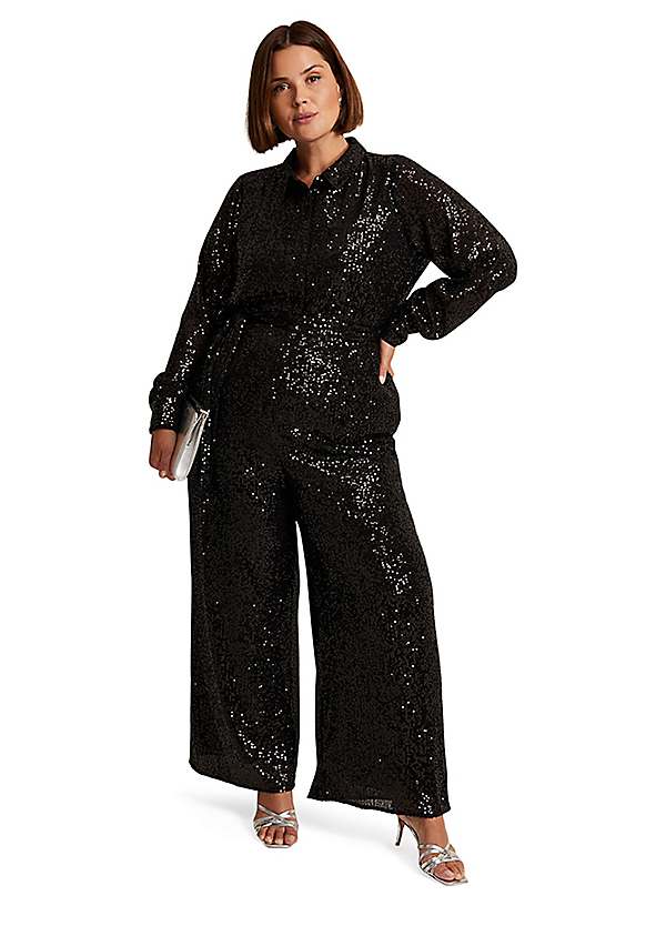 Phase Eight Alessandra Black Sequin Shirt Jumpsuit Curvissa