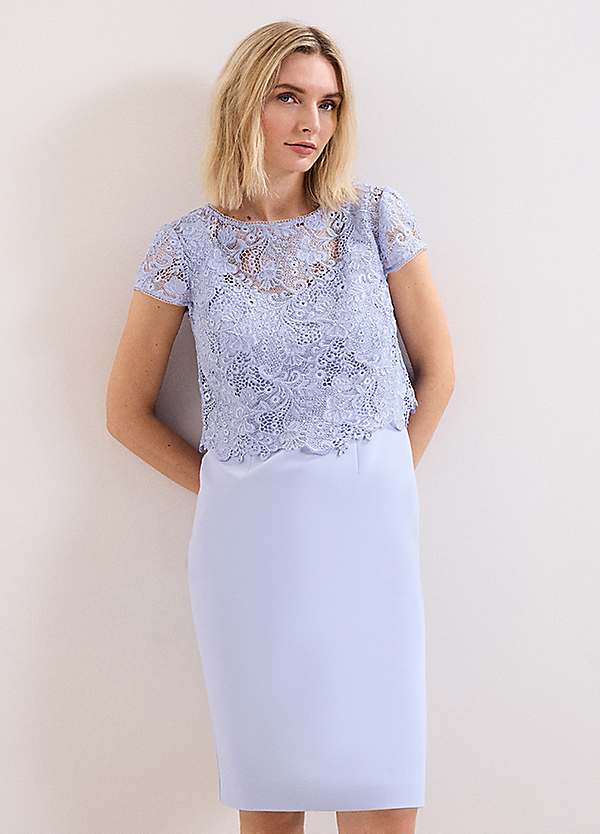 chinese dress ladies Phase Eight cornflower blue lace occasion dress  The Frockery