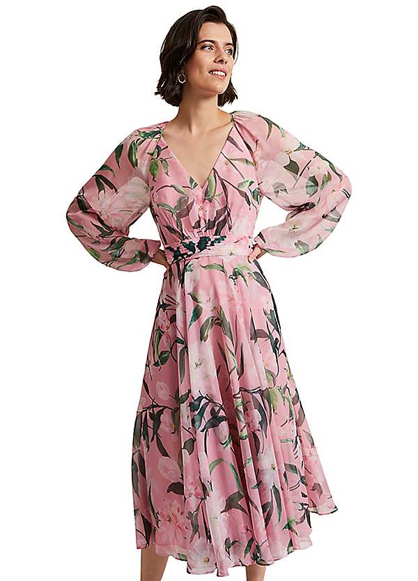 Phase Eight Lina Printed Long Sleeve Midi Dress