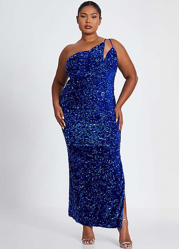 Quiz Curve Royal One Shoulder Cut Out Sequin Maxi Dress Curvissa