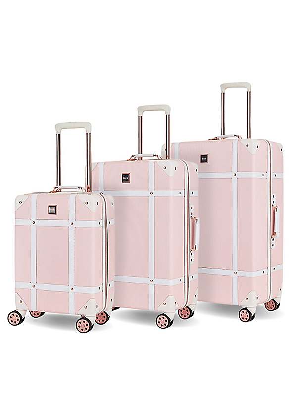 Rock Vintage Wheel Baby Pink Hardshell Suitcase Piece Set