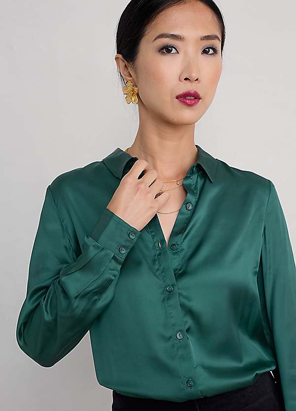 Seasalt Cornwall Teal Papaver Satin Shirt Curvissa