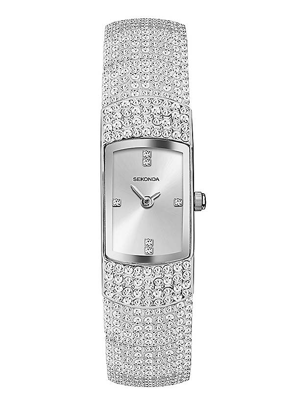 Seksy ladies silver stainless steel stone set best sale bracelet watch