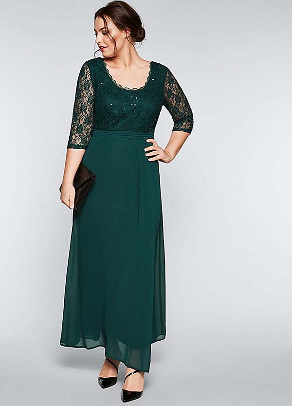 Sheer Sleeve Lace Evening Dress by Sheego Curvissa