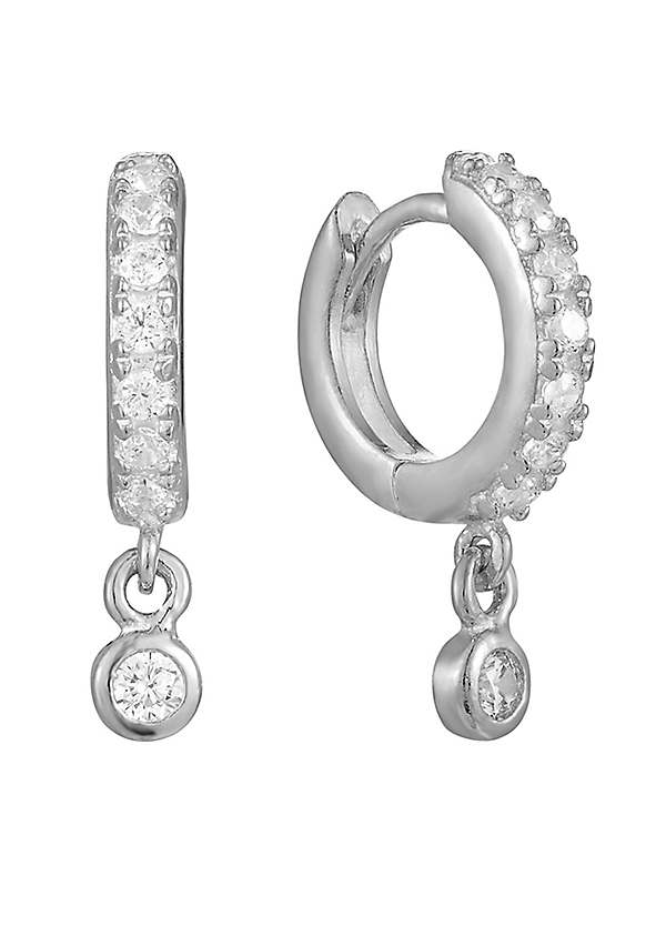 Sterling Silver Sparkle Cubic Zirconia Huggie Hoop Drop Earrings