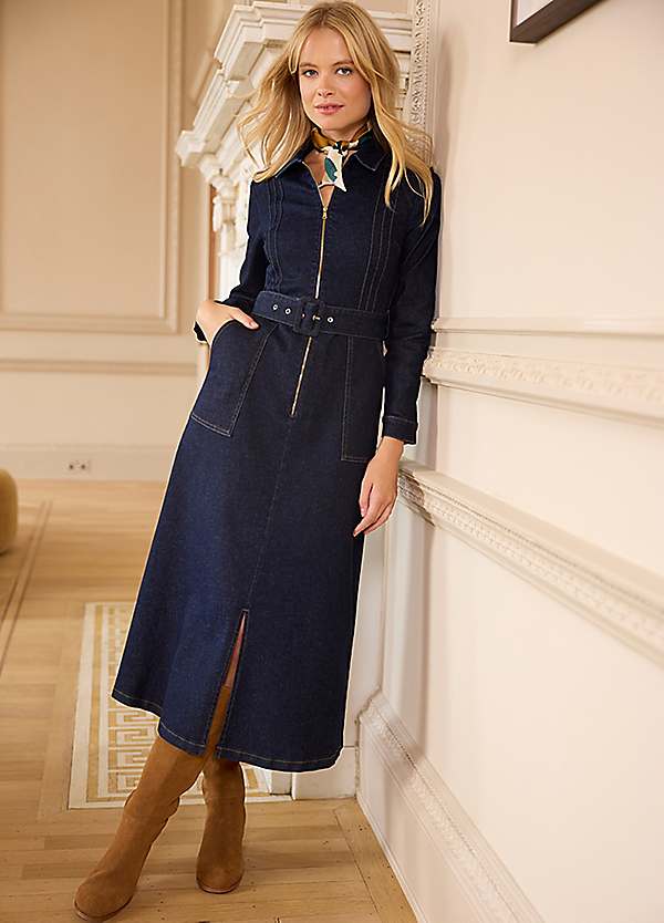 Together Denim Zip Detail Midaxi Dress