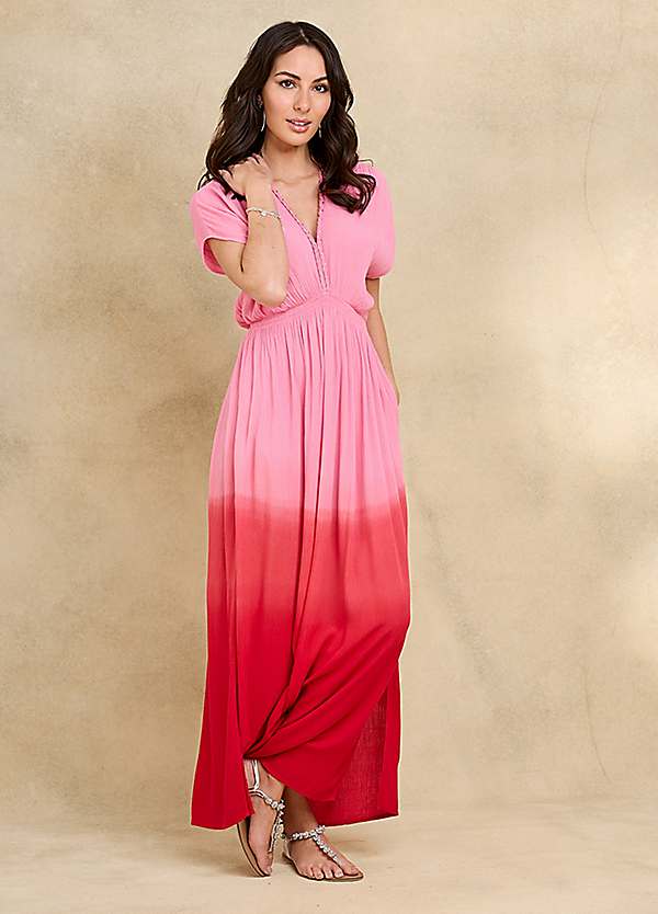 Together Pink Ombre Crinkle Maxi Dress | Curvissa