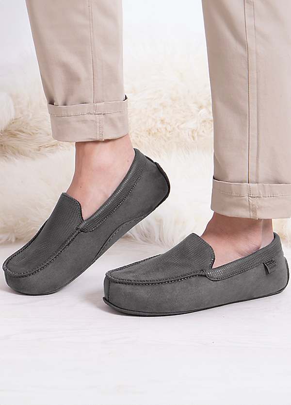 Totes Isotoner Men s Square Patterned Grey Smart Moccasin Slippers