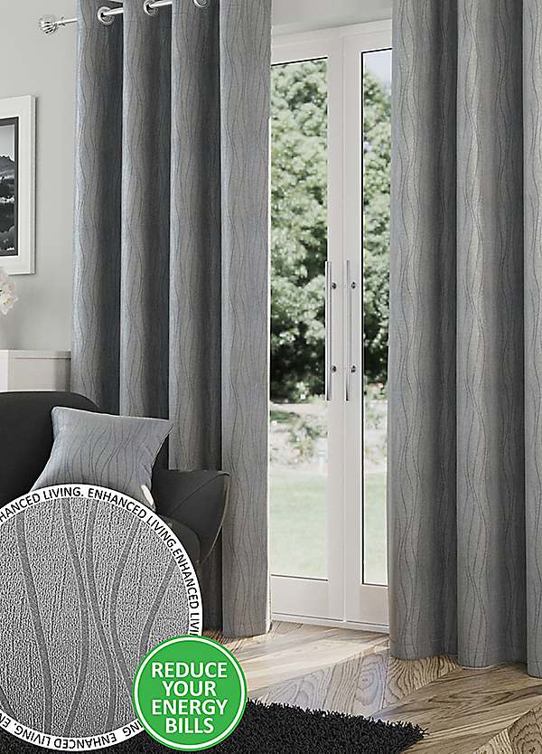 Catherine Lansfield, Melville Woven Texture, Fully Lined, Eyelet, Curtains, Grey