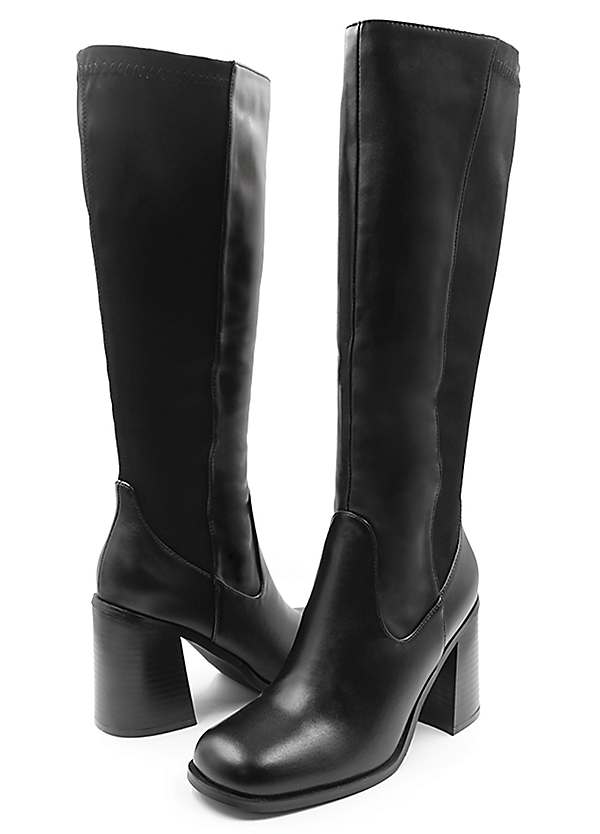 Black Chunky Heel Boots Wide Calf Boots Over The Knee ZHURI