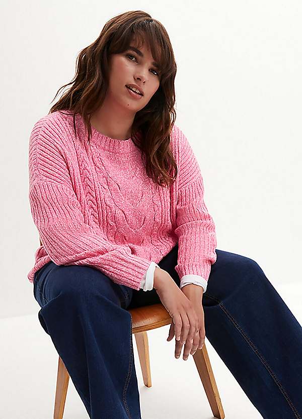 bonprix Crew Neck Cable Knit Jumper Curvissa