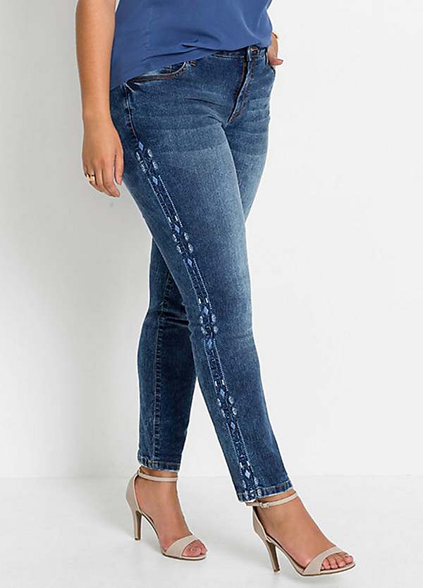 bonprix Embroidered Piped Skinny Jeans Curvissa