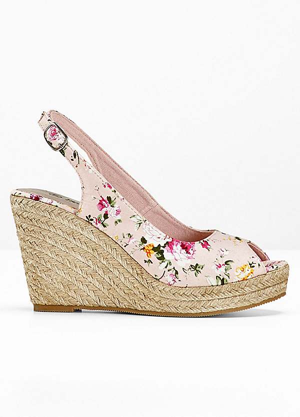 bonprix Floral Print Wedge Peep Toe Espadrilles