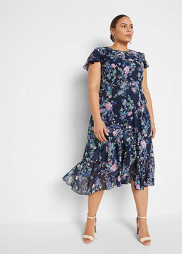 bonprix Flounced Floral Print Midi Dress Curvissa