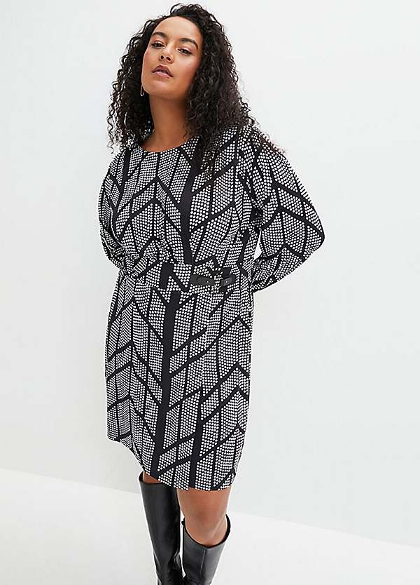 Patterned Belted Dress by bonprix