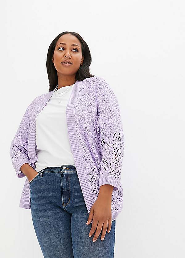 Pointelle Purple Cotton Cardigan Claire Pointelle Cardigan Lilac