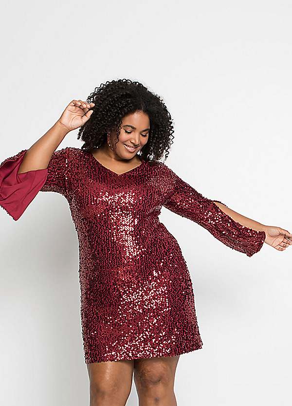 bonprix Split Sleeve Sequin Party Dress | Curvissa