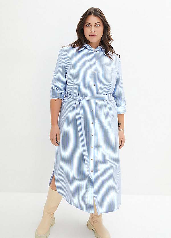 bonprix Striped Midi Shirt Dress Curvissa